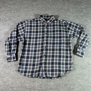 Woodland Trail Mens XL Blue Plaid Flannel Shirt 100% Cotton Button Front Pocket